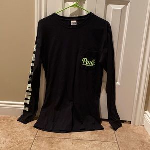 PINK long sleeve black shirt with white & like green detail